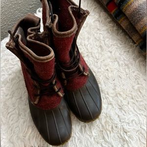 LL Bean, burgundy wool bean boots, Sz 8